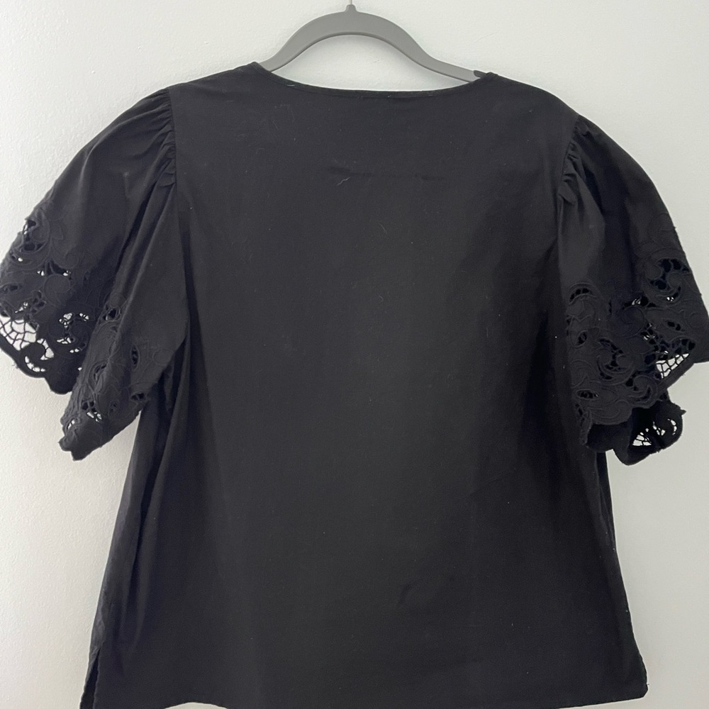 Anne Klein Black Embroidered Flutter Sleeve Top - Picture 9 of 9